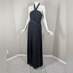BCBG Max Azria Black Beaded Halter Gown Formal Prom Gala Evening Dress 2